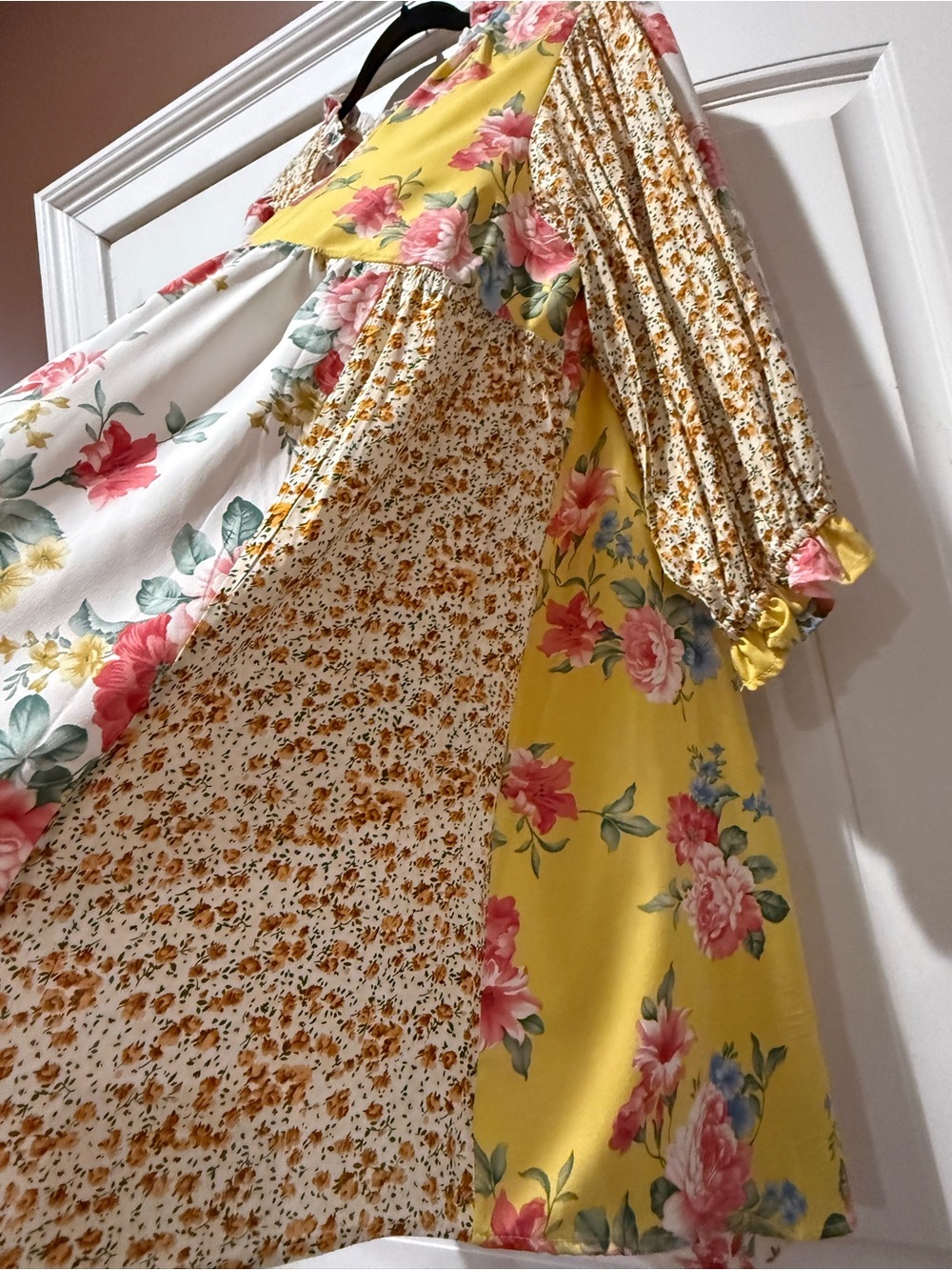 Umgee Yellow, White & Pink Floral Patchwork Midi Dress - Picture 5 of 7